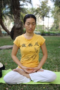 A woman meditating