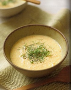 Photo of a bowl of carrot and almond soup