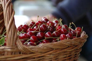 Photo of cherries in a basket