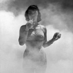 Photo of a model in DDT fog circa 1948