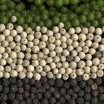 Photo of green, white and black peppercorns