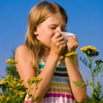 Photo of a young girl sneezing