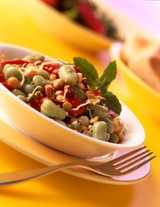 Photo of a broad bean and flamed pepper salad [Image - Vegetarian Society]