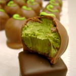 Photo of a green tea and chocolate truffle
