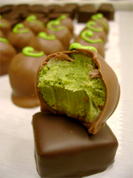 Photo of a green tea and chocolate truffle