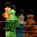 Mood shot of old fashioned chemical bottles