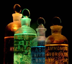 Mood shot of old fashioned chemical bottles
