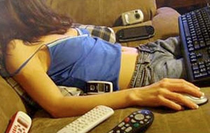 Photo of a young girl media multitasking