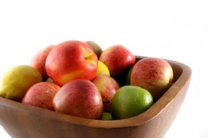 Photo of fruit in a wooden bowl