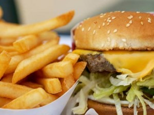 Photo of fast food burger and french fries
