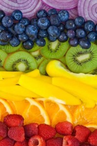 Photo of a rainbow of colourful foods