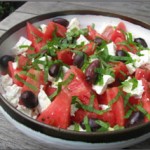 Photo of watermelon and feta and olive salad