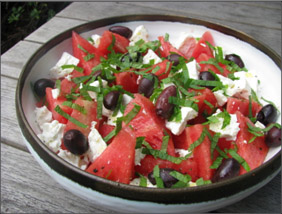 Photo of watermelon and feta and olive salad