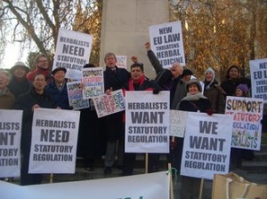 Photo of protesters calling for statutory regulation of herbal practitioners