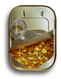 Photo of fish oil capsules in a sardine tin