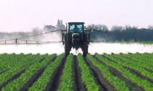 Photo of a field being sprayed with pesticides