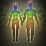 Illustration of chakra centres in a woman and a man