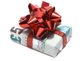 Photo of money wrapped up in a bow