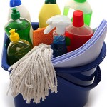 photo of a bucket of household cleaners