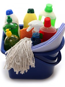 photo of a bucket of household cleaners